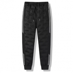3 Pcs Mens Black Quilted Down Pants with Side Details