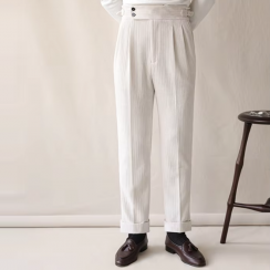 Mens Corduroy High Waisted Suit Straight Pants